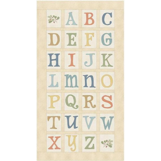 Tan / Multi ABC Alphabet Fabric Panel 24in