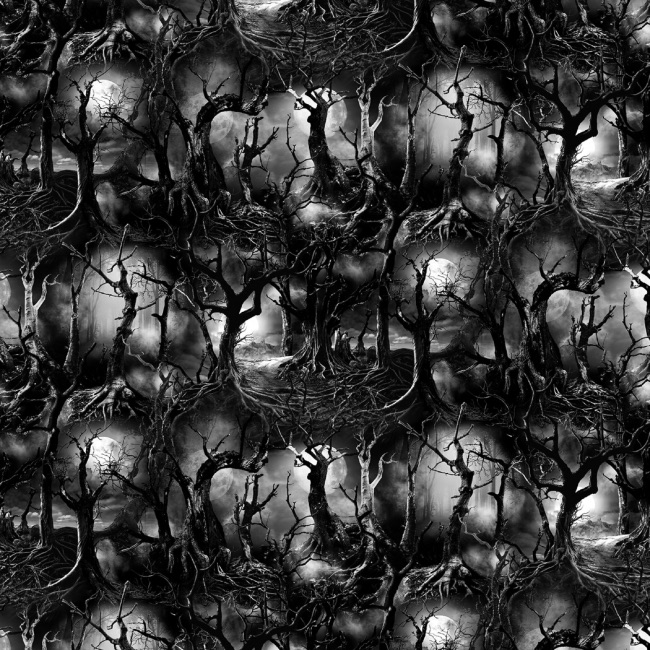 Wicked Spooky Creeped Dead Trees Halloween Fabric