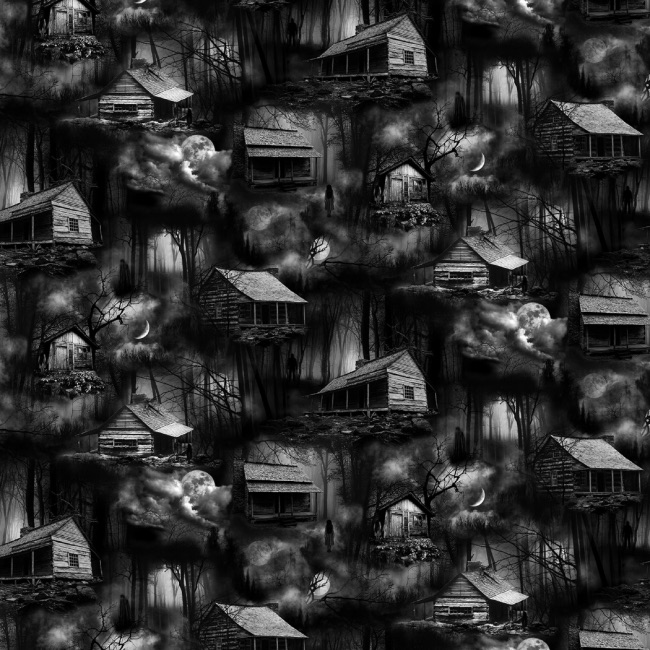 Wicked Spooky Cabins In The Wood Halloween Fabric