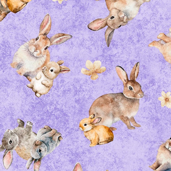 Hunny Bunny - Tossed Bunnies Lilac - Quilting Treasures