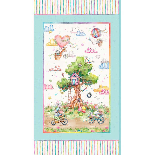 Whiskerville Treehouse Fabric Panel 24in