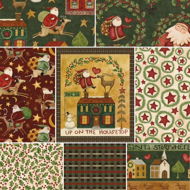 Green - Up On The Housetop - Panel and Fabrics  Bundle