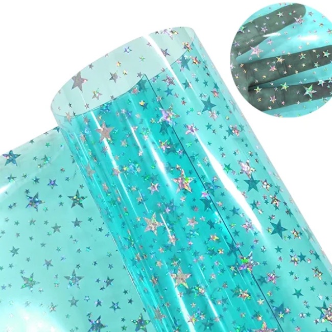 20 Gauge Lt.Turquoise Holographic Stars Vinyl