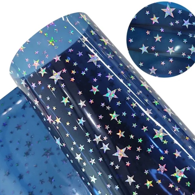 20 Gauge Navy Holographic Stars Vinyl