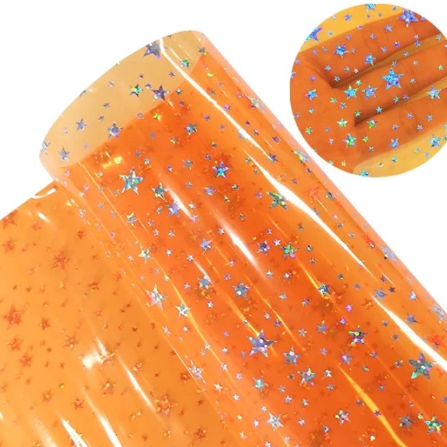 20 Gauge Orange Holographic Stars Vinyl