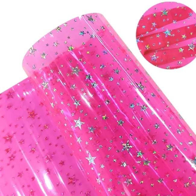 20 Gauge Bright Pink Holographic Stars Vinyl