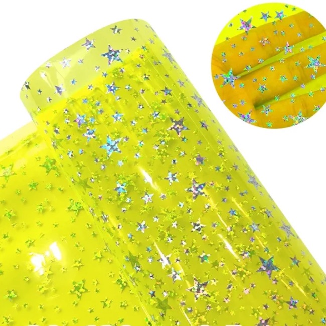 20 Gauge Yellow Holographic Stars Vinyl