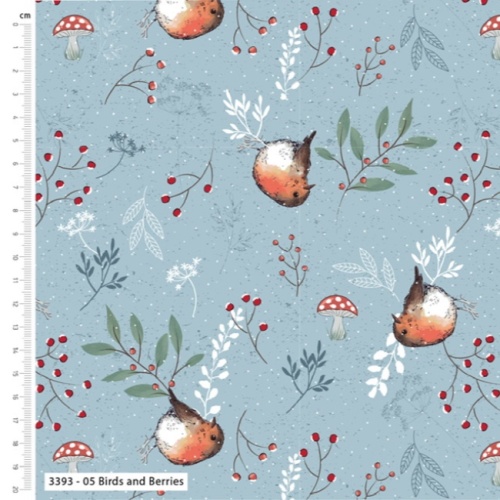 Birds And Berries - Little Red Robin - Christmas Fabric