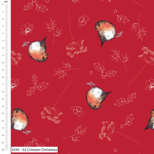 Crimson Christmas - Little Red Robin - Christmas Fabric