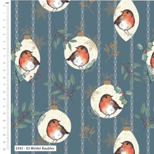 Winter Baubles - Little Red Robin - Christmas Fabric