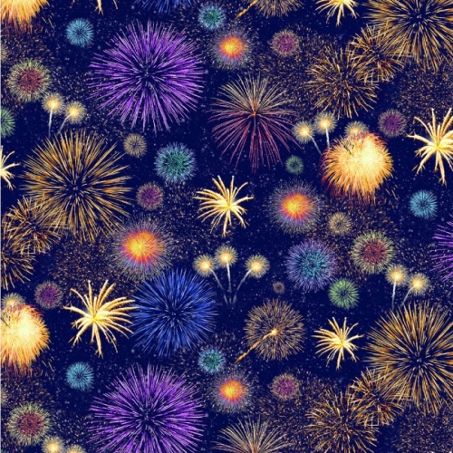 Navy Fireworks Display Fabric