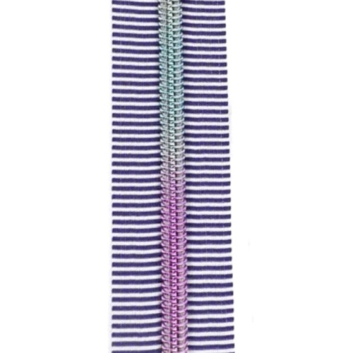 Rainbow Striped Nylon Size 5 Zipper with Pulls - Purple