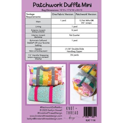 Patchwork Duffle Mini - Bag Pattern - Knot and Thread Design