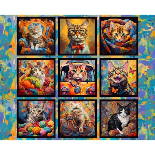 Perfectly Playful Cat Fabric Panel - 3 Wishes