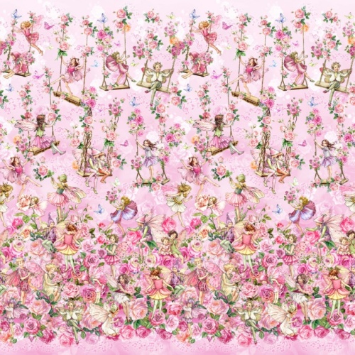 Pink Fairy Border - Spring Songs - Flower Fairies Fabric