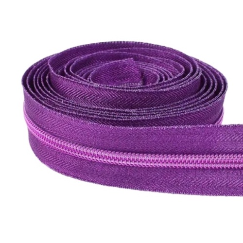 Pink Nylon Size 5 Zipper with Pulls - Metallic Purple