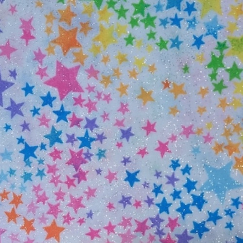 Rainbow Stars Fabric with Glitter