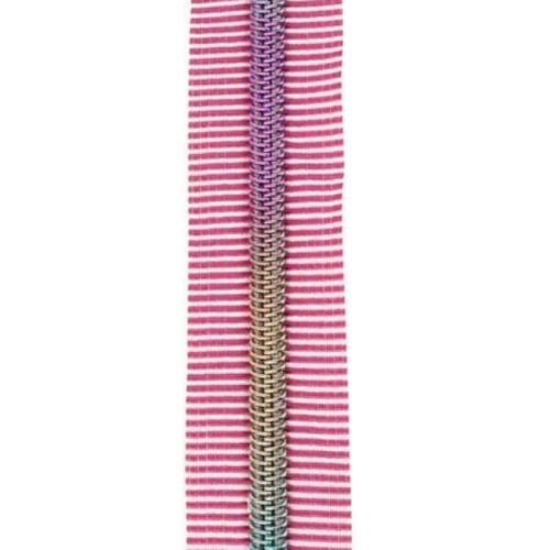 Rainbow Striped Nylon Size 5 Zipper with Pulls - Pink