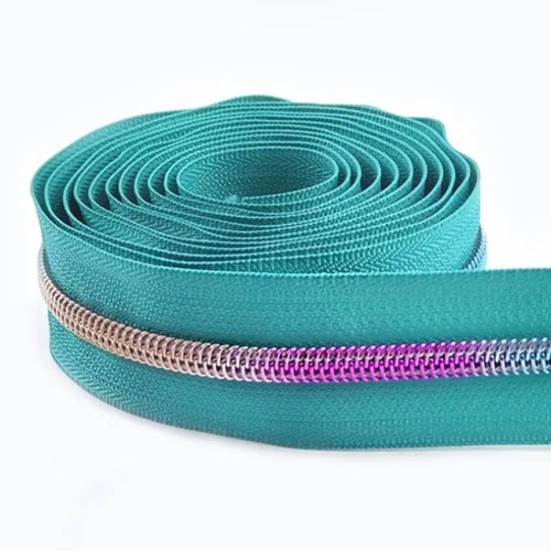 Rainbow Nylon Size 5 Zipper with Pulls - Turquoise