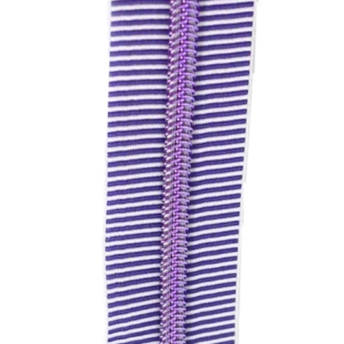 Purple Striped Nylon Size 5 Zipper with Pulls - Purple