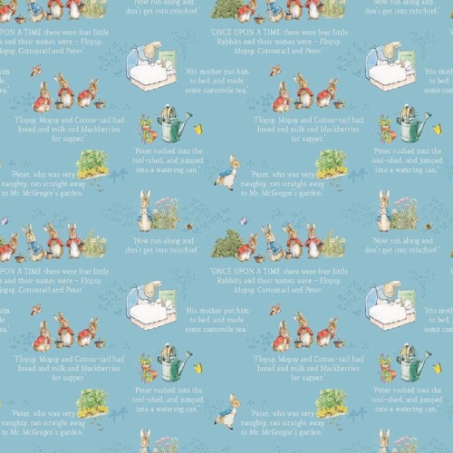 Text Blue - The Tale Of Peter Rabbit Fabric