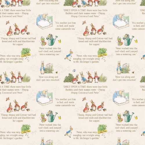 Text Cream - The Tale Of Peter Rabbit Fabric