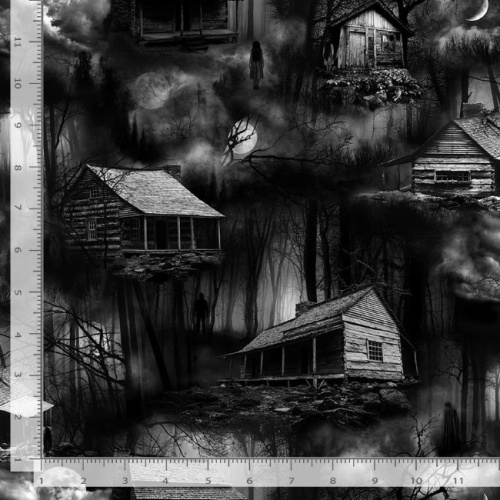 Wicked Spooky Cabins In The Wood Halloween Fabric