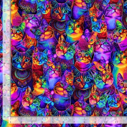 Wildcats Packed Rainbow Cat Fabric