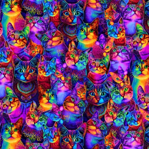 Wildcats Packed Rainbow Cat Fabric
