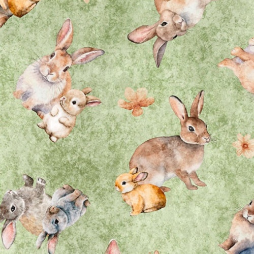 Hunny Bunny - Tossed Bunnies Sage - Quilting Treasures