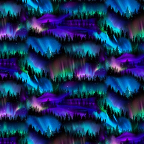 Trees Under The Aurora Borealis Fabric