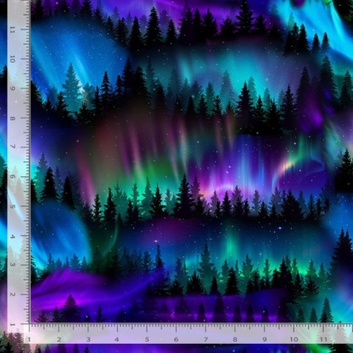 Trees Under The Aurora Borealis Fabric