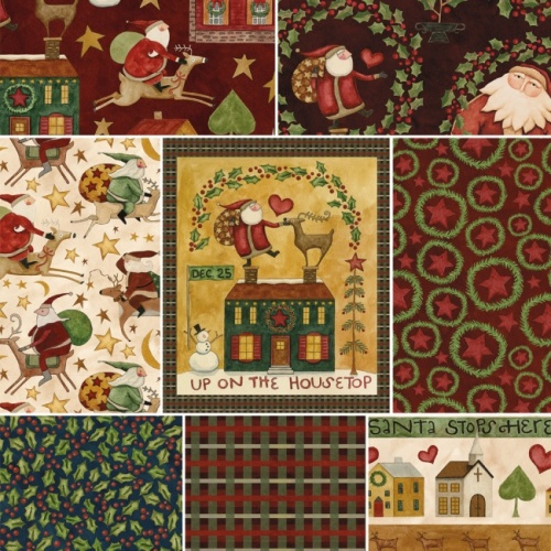 Cranberry - Up On The Housetop - Panel and Fabrics  Bundle