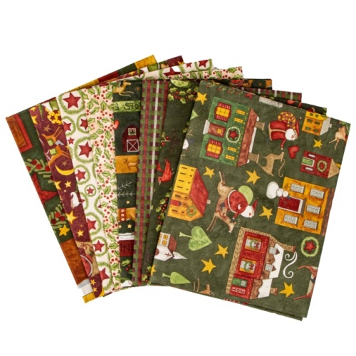 Green - Up On The Housetop - Panel and Fabrics  Bundle