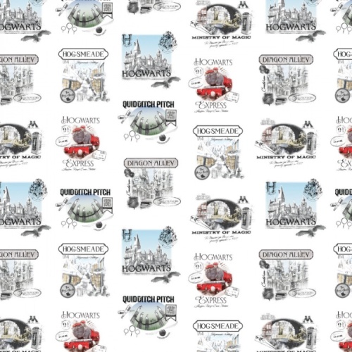 White Wizarding Locations - Harry Potter Fabric